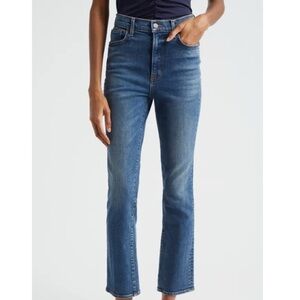 Veronica Beard Ryleigh High Waist Ankle Slim Straight Leg Jeans in Vintage Rain